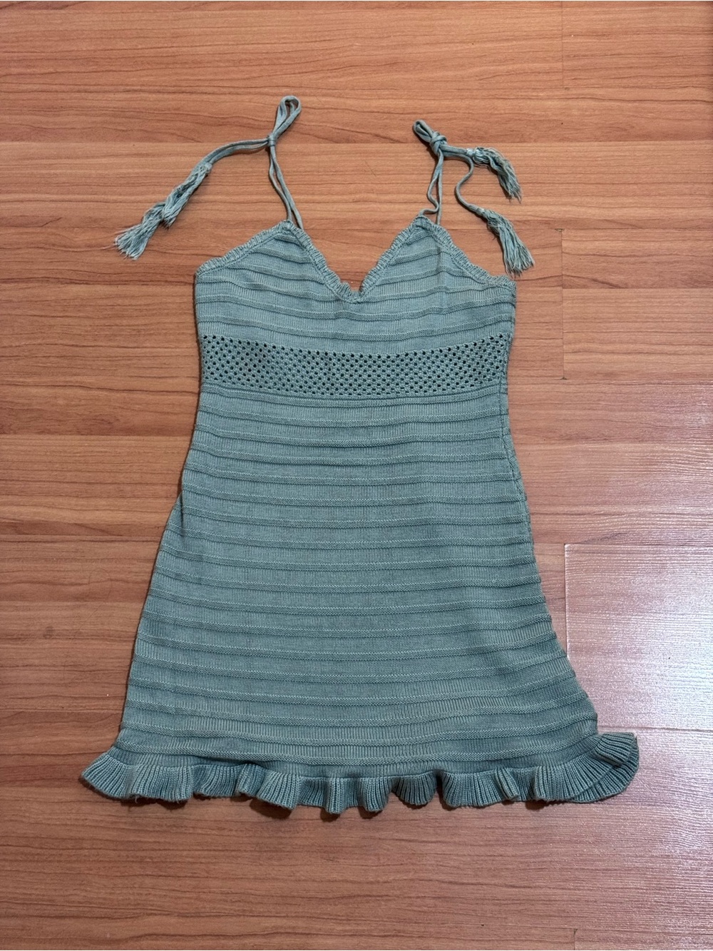 Almost Famous Sage Green Crochet Knit Mini Dress M